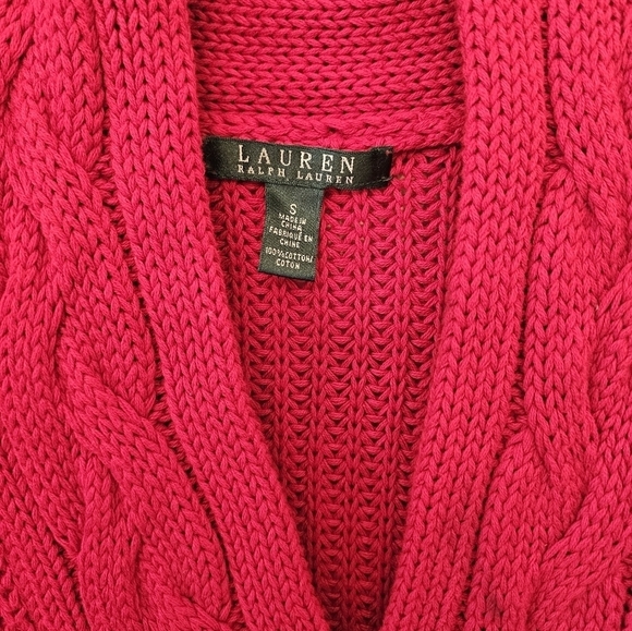 Lauren Ralph Lauren Small 100% Cotton Shawl Neck Chunky Cable Knit Sweater - Picture 4 of 12